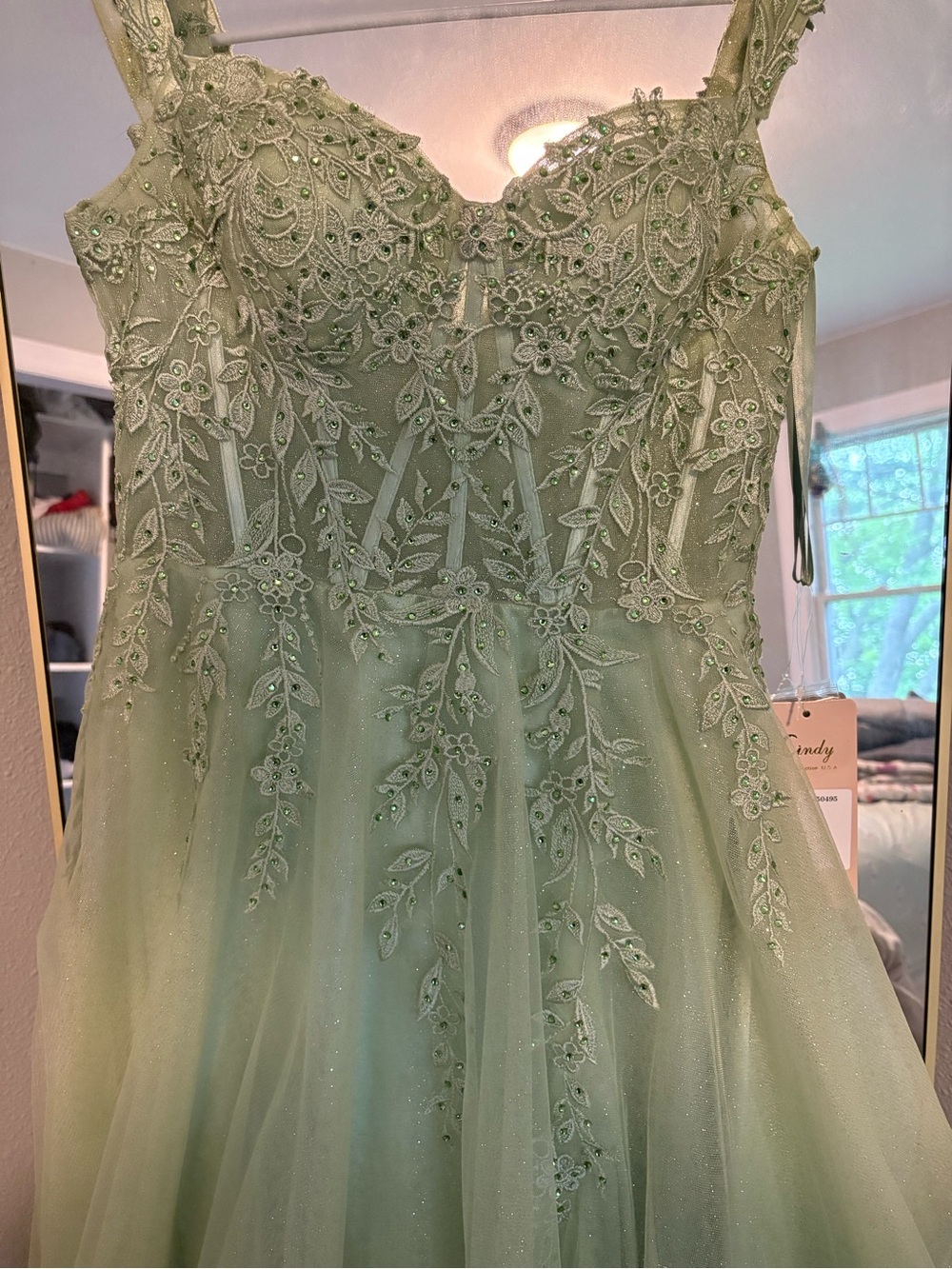 Sage Green Embroidered Tulle Formal Dress